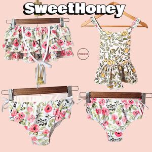 SweetHoney Kids Floral Swim Two Piece Ruffle Tank Set Bundle 10Y